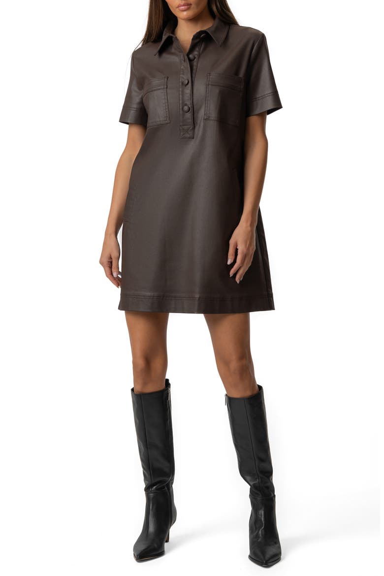 leather shirt dress women KUT from the Kloth Tatiana Faux Mini Shirtdress (Women) long sleeve black leather dress
