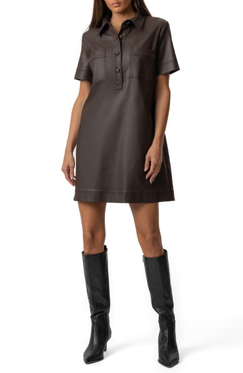 Tatiana Faux Leather Mini Shirtdress
