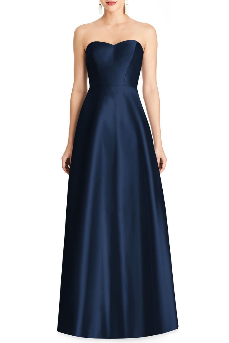 Strapless Satin A-Line Gown, Main, color, MIDNIGHT
