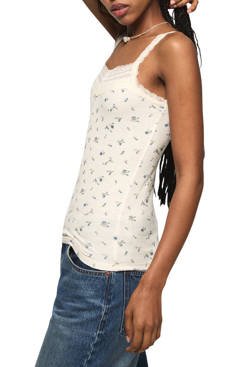 Lace Trim V-Neck Tank, Alternate, color, CREAM FLORAL