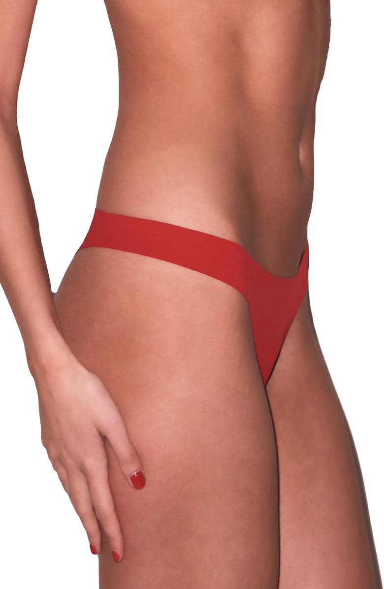 Fleur Du Mal Le Stretch Micro Thong, Alternate, color, Rouge