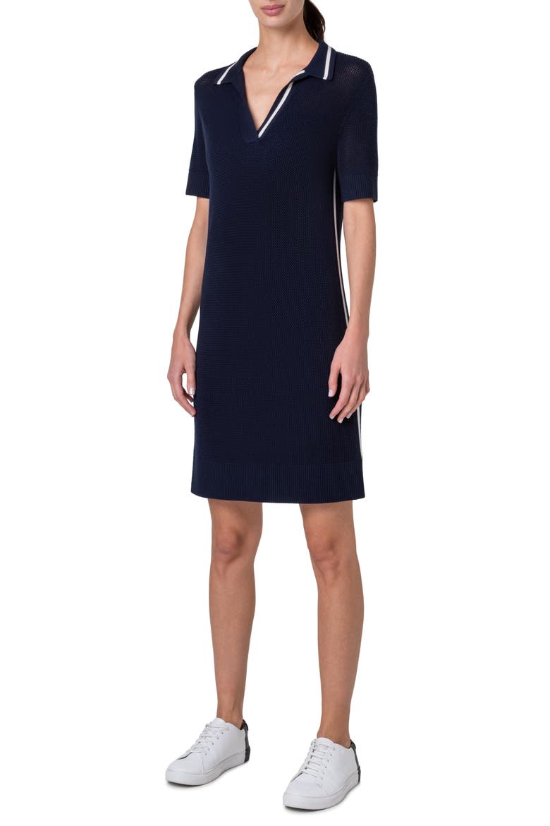 Signature Tipped Polo Sweater Dress, Main, color, INK-CREAM