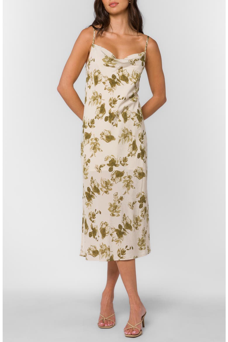 Talulla Floral Midi Slipdress, Main, color, OLIVE SHRUB WATERCOLOR