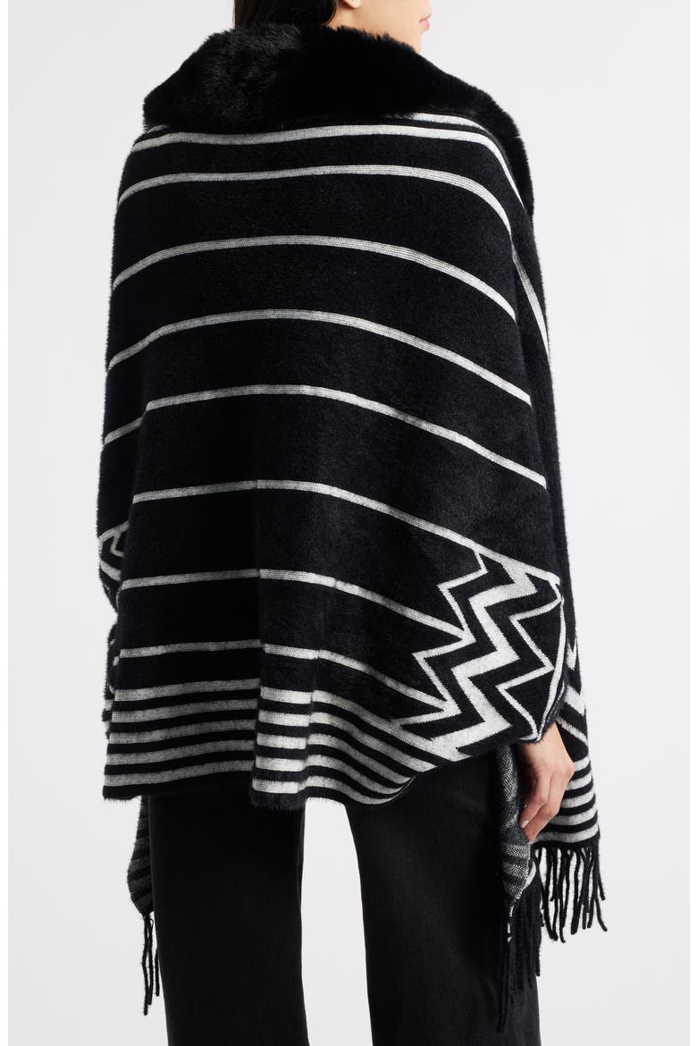 Lagertha Faux Fur Trim Wrap, Alternate, color, BLACK