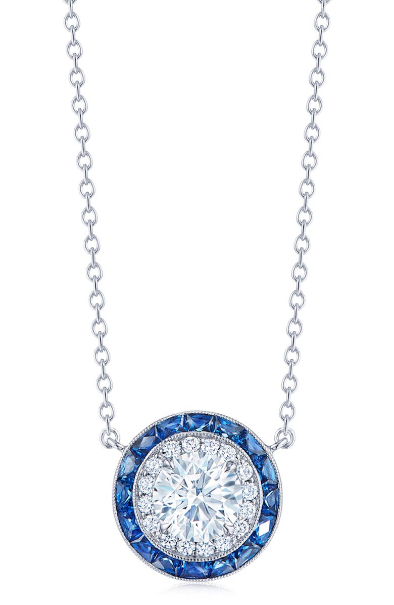 Kwiat Diamond & Sapphire Halo Pendant Necklace, Main, color, White 0.95 Cts