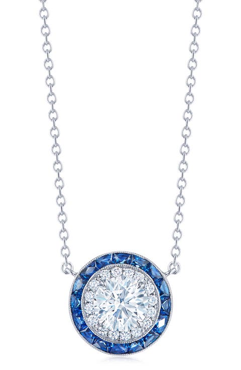 Diamond & Sapphire Halo Pendant Necklace