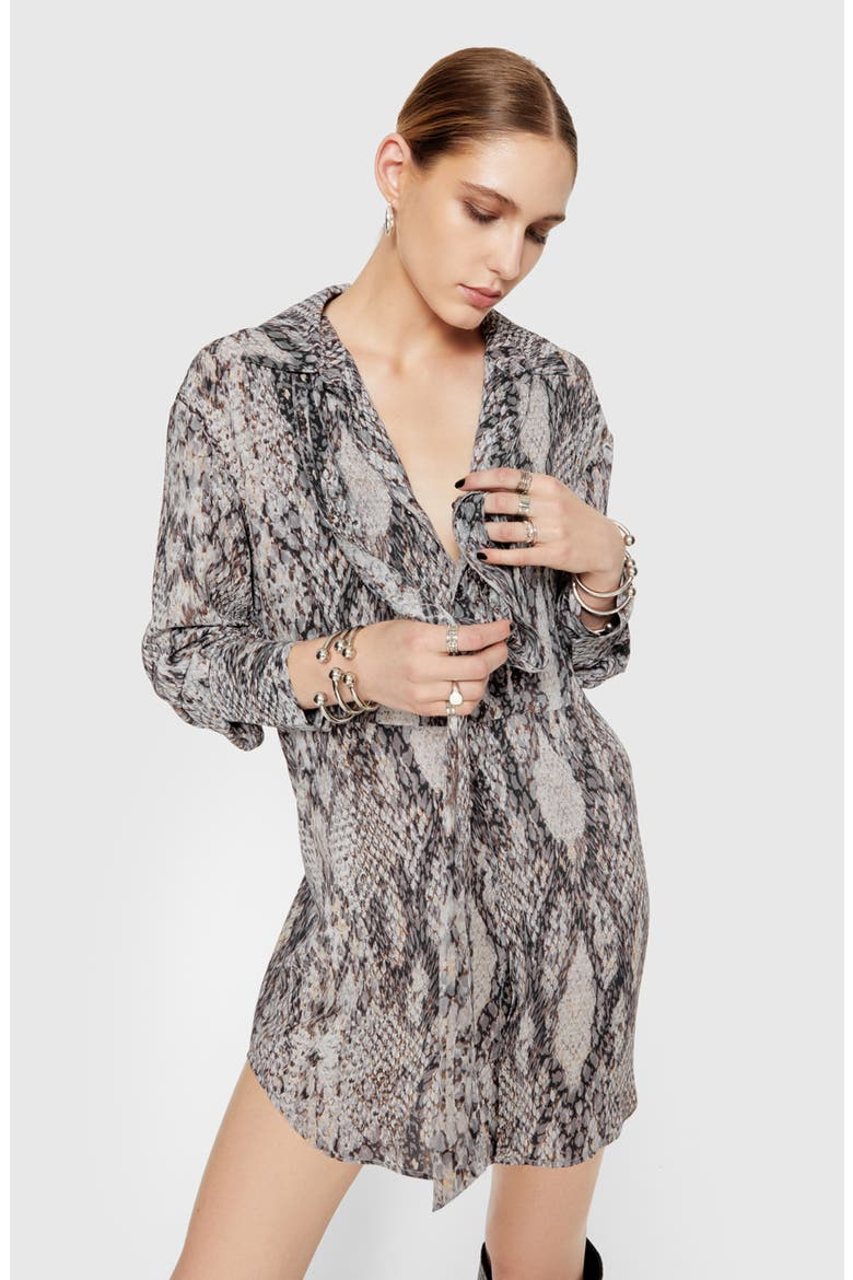 Ophelia Tie Neck Long Sleeve Mini Shirtdress, Alternate, color, PYTHON PRINT