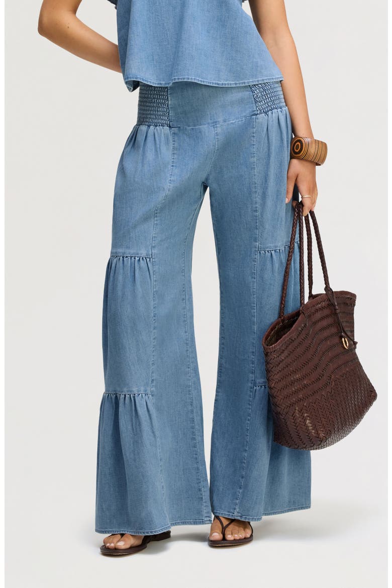 Smocked Wide Leg Chambray Pants, Alternate, color, PALOMINO WASH