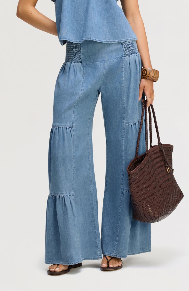Sam Edelman Smocked Wide Leg Chambray Pants, Alternate, color, Palomino Wash