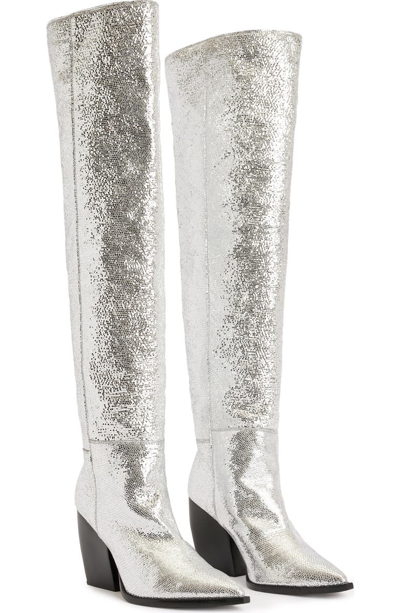 AllSaints Reina Over the Knee Boot, Main, color, Silver