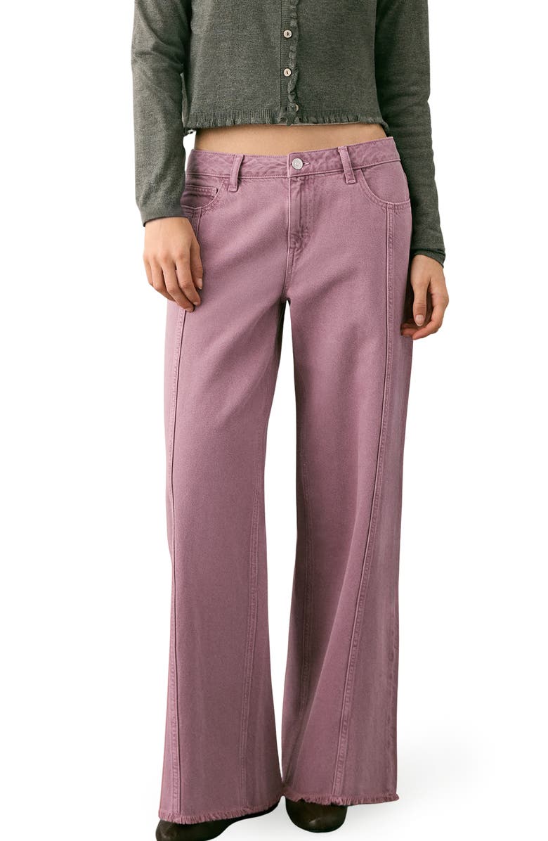 MANGO TEEN Frayed Seamed Low Rise Wide Leg Jeans, Main, color, Pink