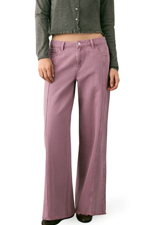 Frayed Seamed Low Rise Wide Leg Jeans