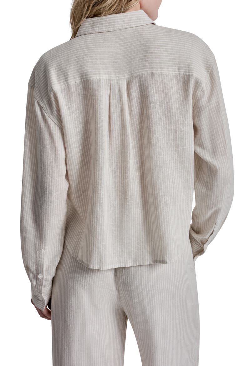 Striped Long Sleeve Linen Blend Top, Alternate, color, PEBBLE/ IVORY
