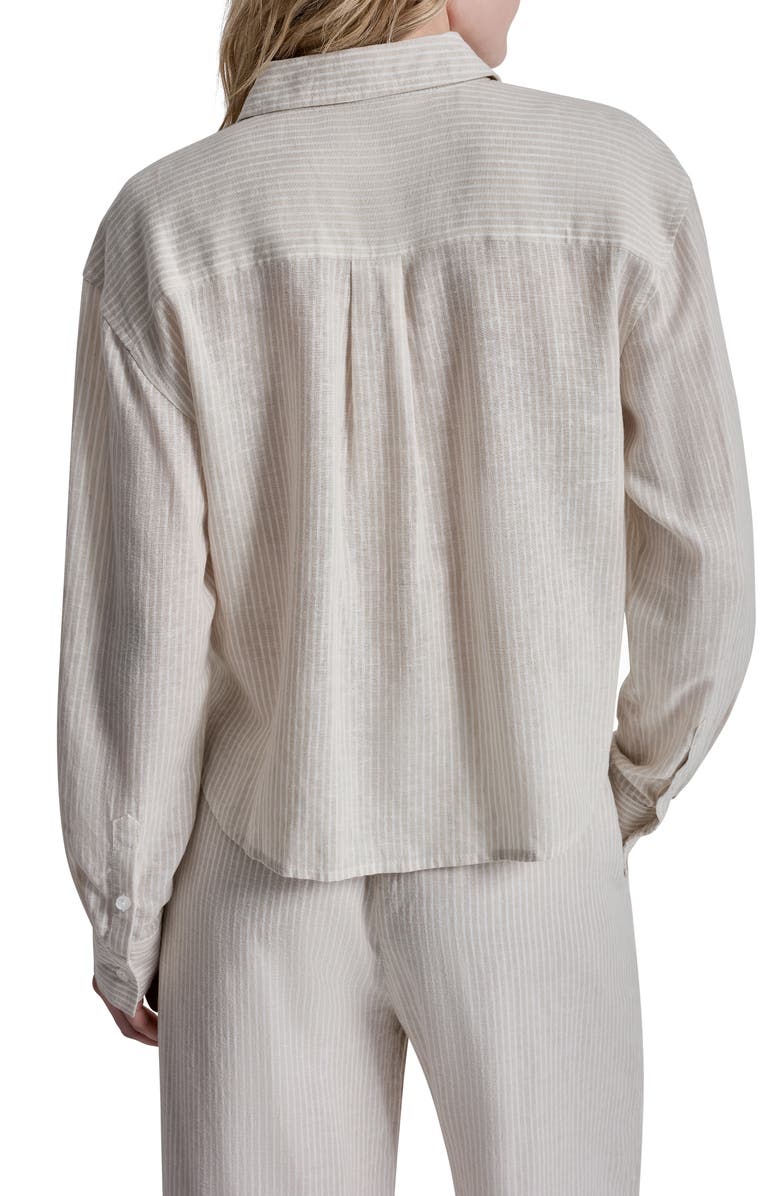 DKNY Jeans Striped Long Sleeve Linen Blend Top, Alternate, color, Pebble/ Ivory