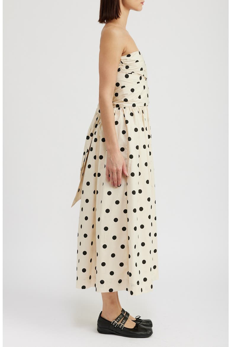 Josephine Polka Dot Strapless Cotton Midi Sundress, Alternate, color, NATURAL BLACK