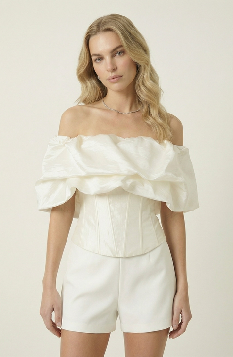 Off Shoulder Ruffle Overlay Corset Top