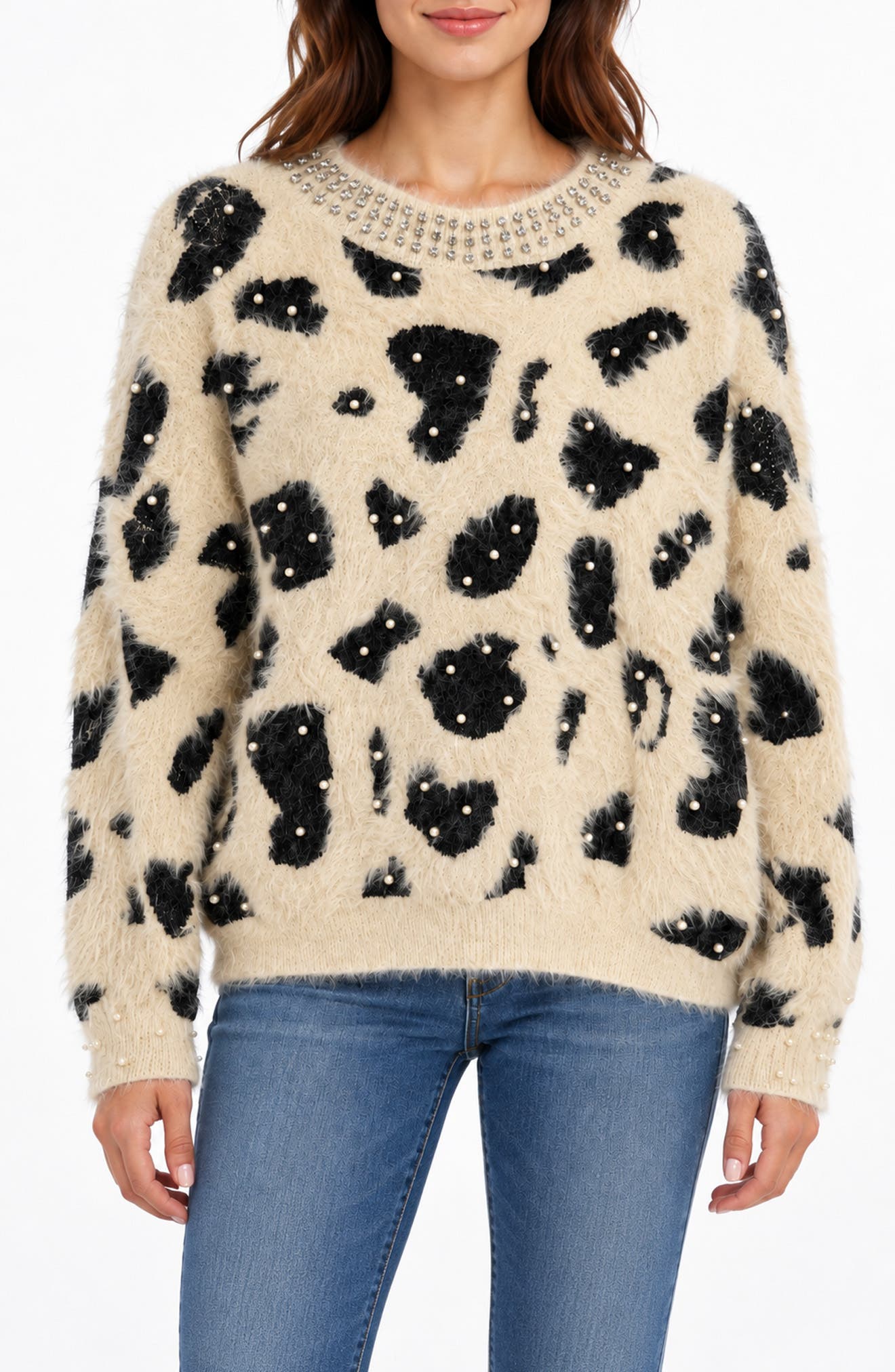 Embellished Animal Print Sweater