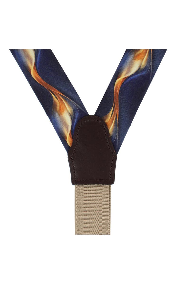 Trafalgar Atticus Blue and Gold Billow Silk Button End Suspenders, Alternate, color, Navy Blue And Gold