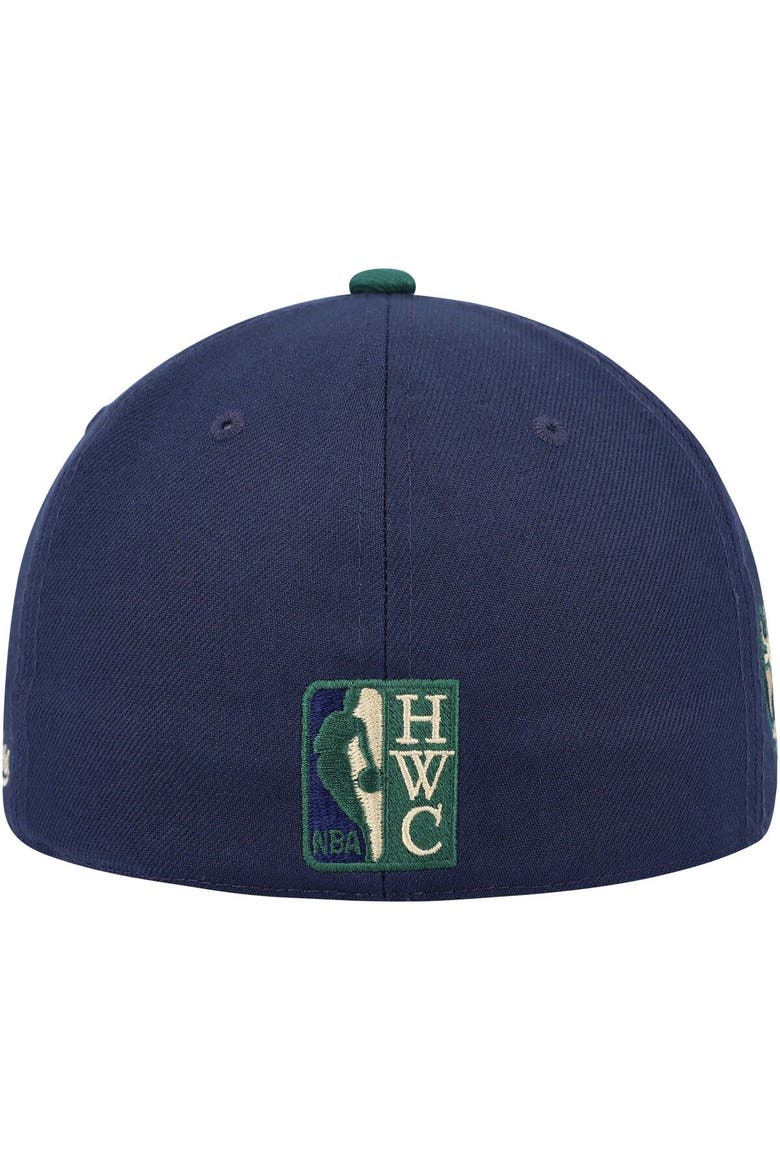 Men's Mitchell & Ness Navy/Green Milwaukee Bucks 30th Anniversary Hardwood Classics Grassland Fitted Hat, Alternate, color, Navy