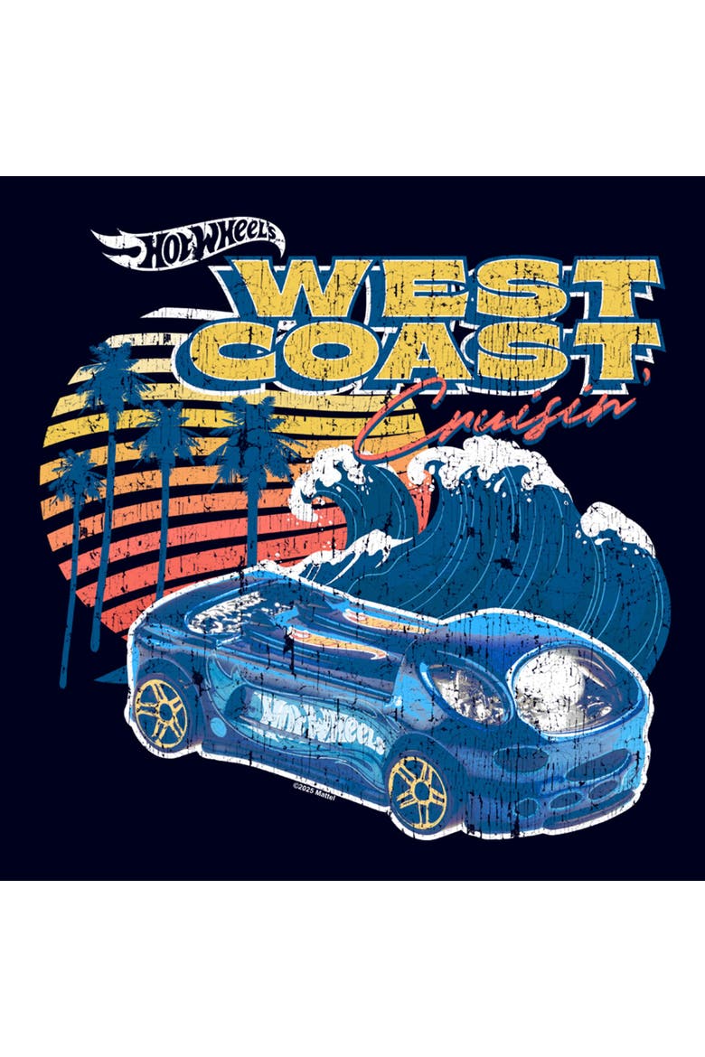 Mens Hot Wheels Distressed West Coast Wave T Shirt, Alternate, color, Navy Blue