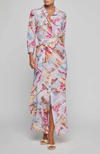 Cameron Print Long Sleeve Silk Maxi Shirtdress