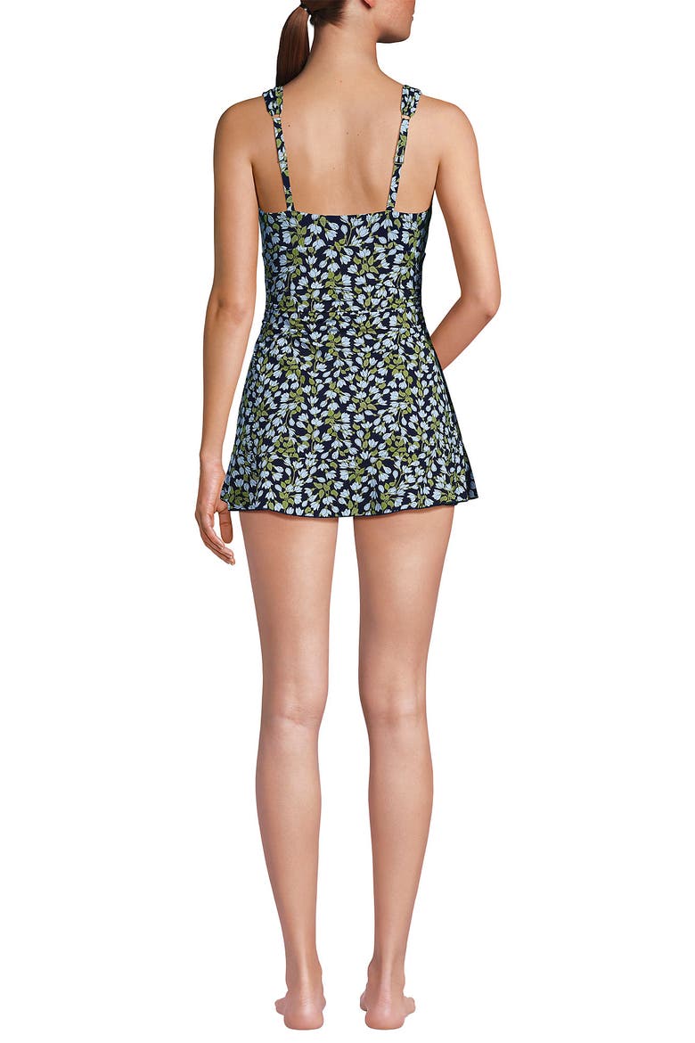 SlenderSuit Grecian Mini Swim Dress, Alternate, color, Navy Mini Bloom Floral