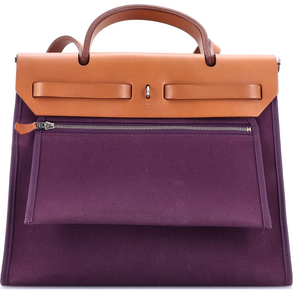 Pre-owned Hermes  Hermes Herbag Zip Leather And Toile 31 In Purple