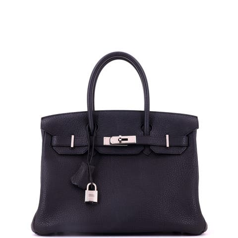 Birkin Handbag Black Fjord with Palladium Hardware 30