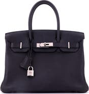Pre-Owned Hermes Birkin Handbag Black Fjord with Palladium Hardware 30