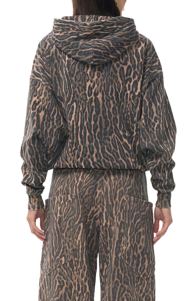 AFRM Cameron Cotton Zip Hoodie, Alternate, color, Olive Leopard