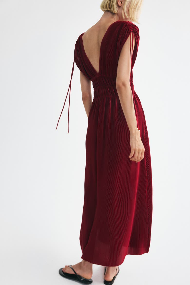 Crinkled Drawstring-detail Dress, Alternate, color, Dark red
