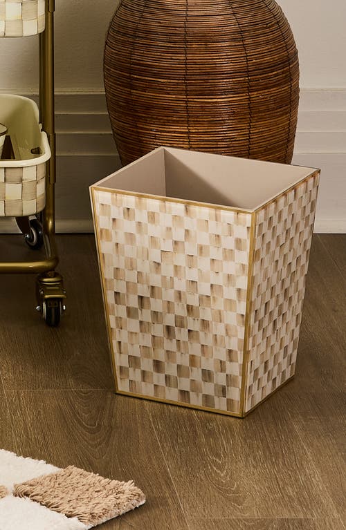 Mackenzie-childs Mackenzie Childs Mocha Check Glass Waste Bin In Neutral