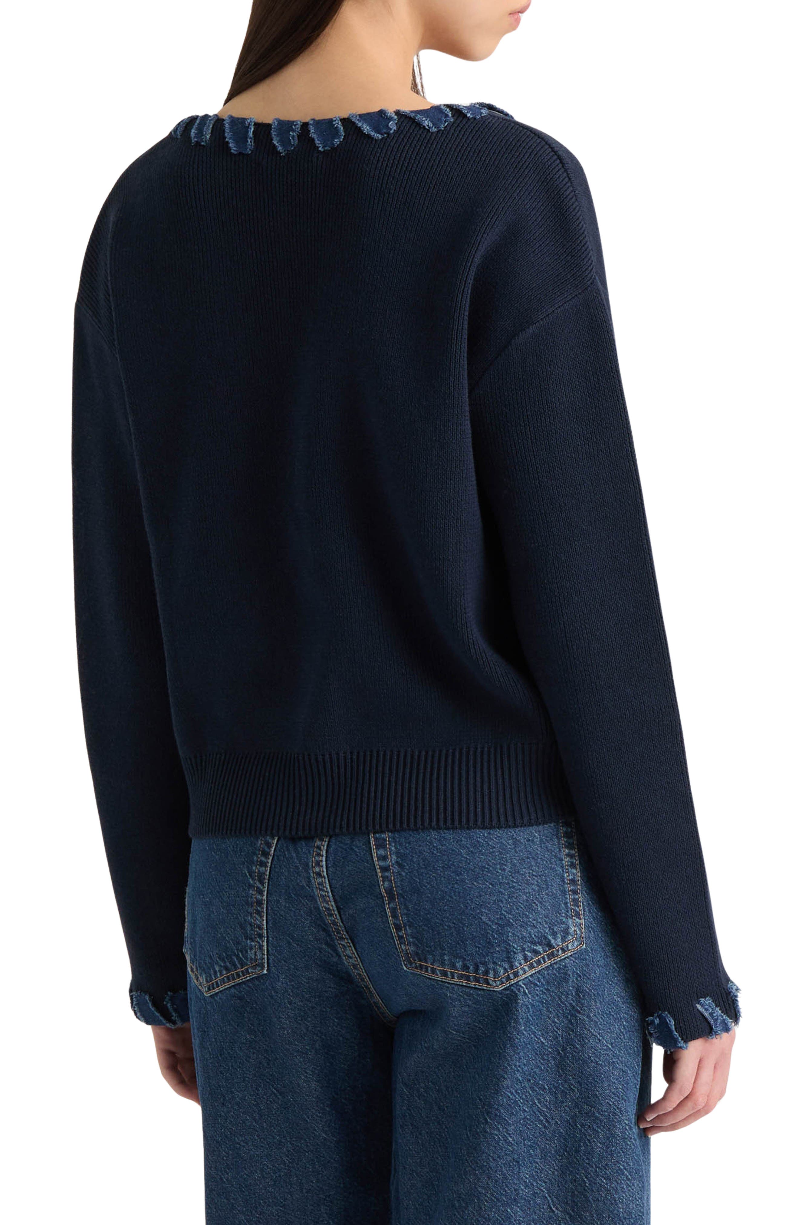 Denim Trim Cardigan Sweater - image 2