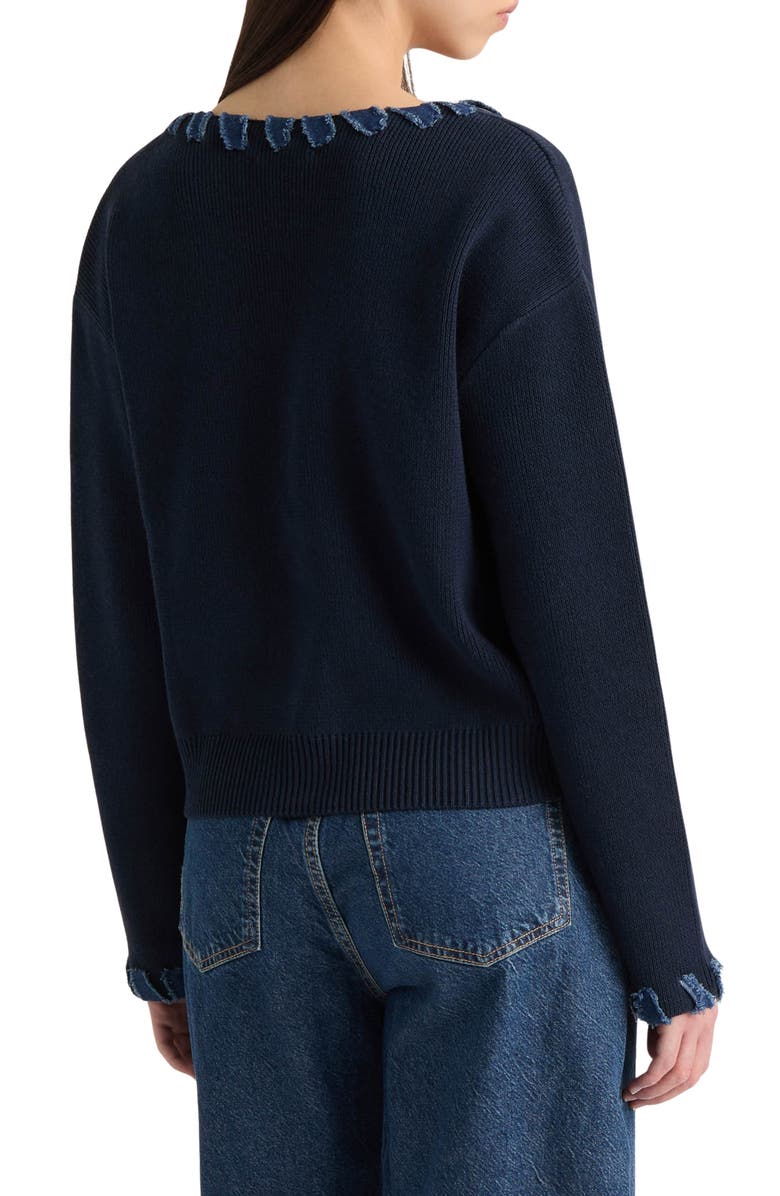NVLT Denim Trim Cardigan Sweater, Alternate, color, Navy