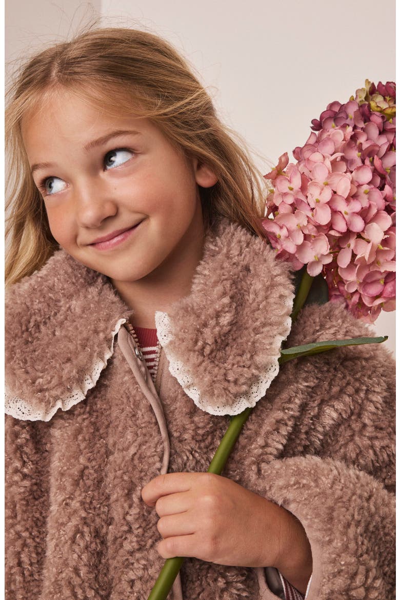 Kids' Lace Trim Teddy Fleece Jacket, Alternate, color, NEUTRAL