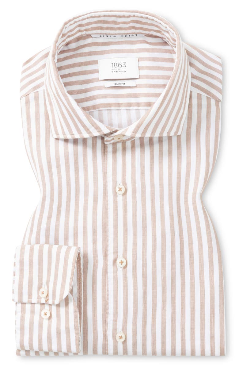 1863 by Eterna Slim Fit Cotton & Linen Button-Up Shirt, Main, color, Light Brown