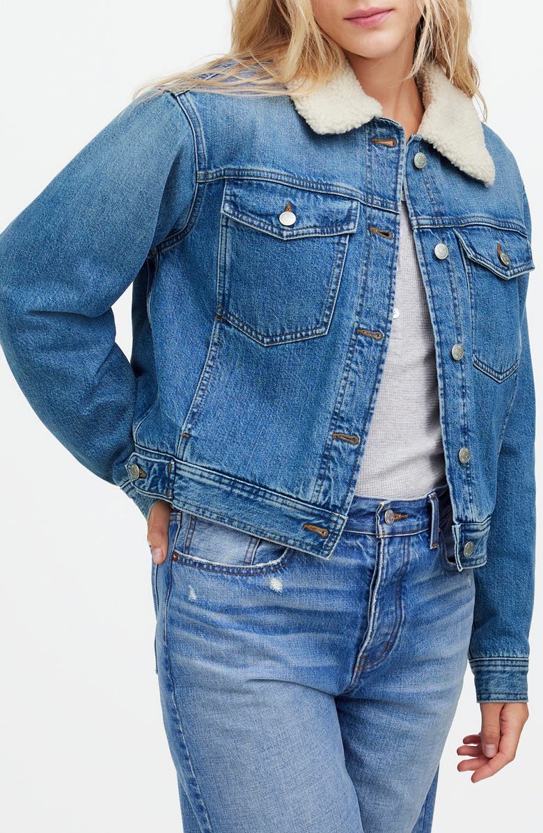 Madewell Fleece Collar Jean Jacket, Main, color,