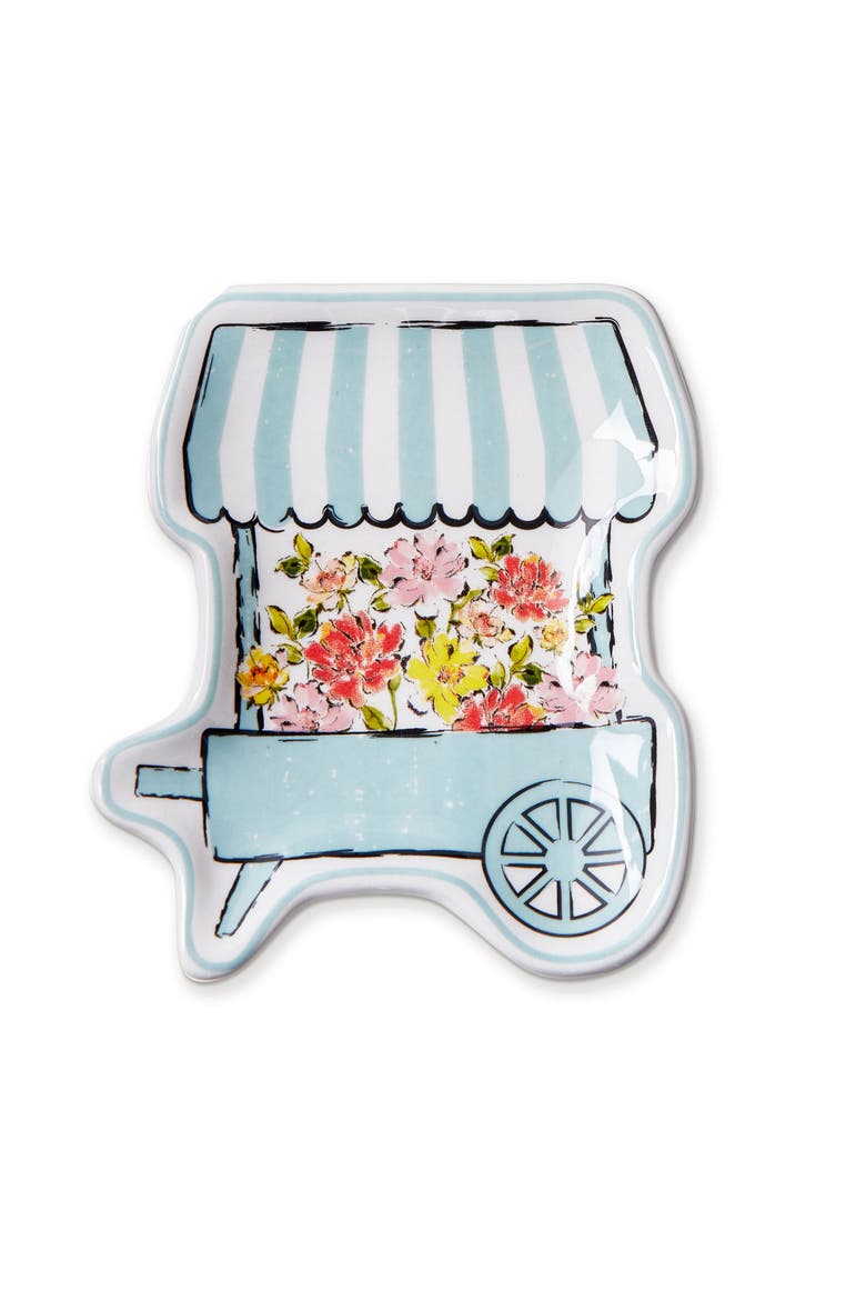 Flower Cart Trinket Dish Multi Earthenware Spring, Main, color, Blue