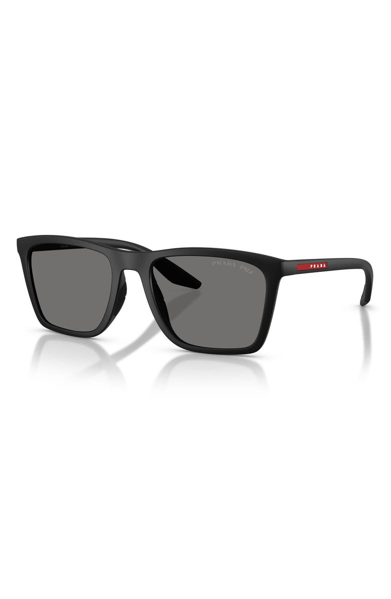 Prada Linea Rossa 56mm Polarized Pillow Sunglasses, Alternate, color, Matte Black / Dark Grey Polar
