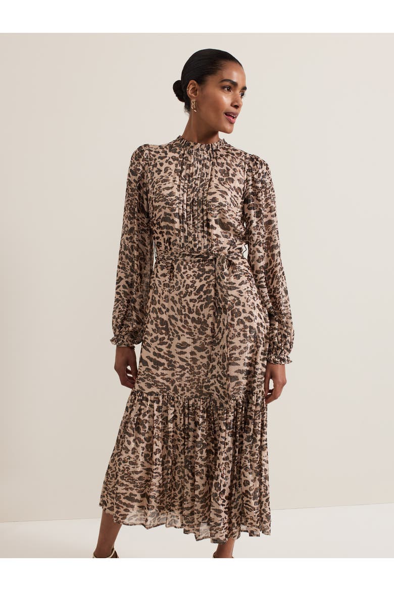 Eve Shimmer Leopard Print Midi Dress, Alternate, color, Multi