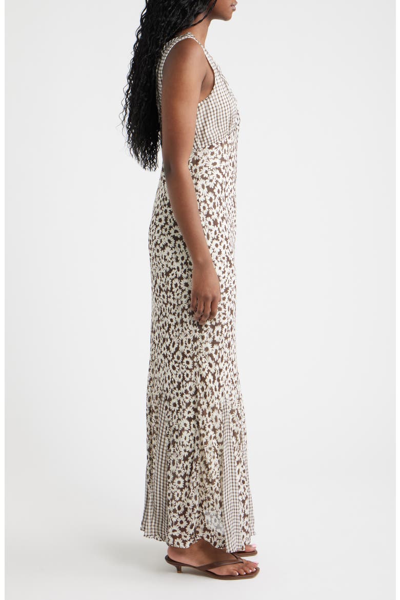 Dahlia Mixed Print Maxi Dress, Alternate, color, ESPRESSO DAISY GINGHAM MIX