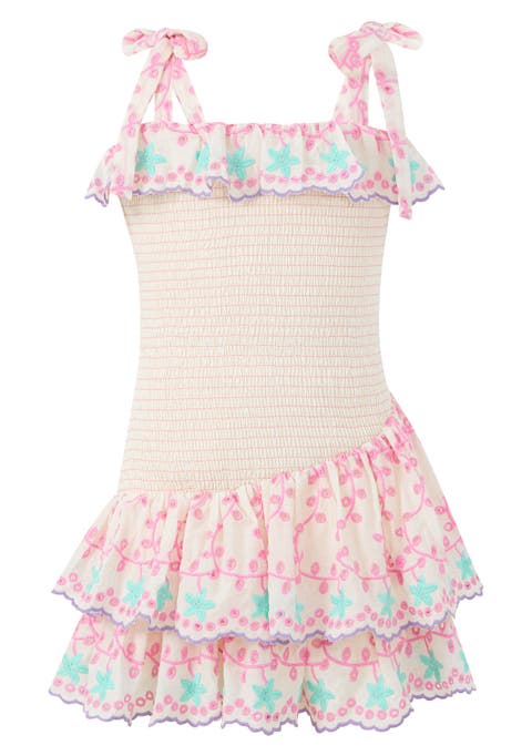 Alanna Shirred Embroidered Mini Dress (Toddler, Little Kid & Big Kid)