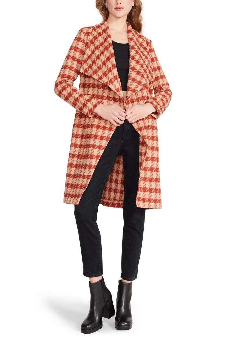 BB Dakota Houndstooth Drape Coat, Main, color, RUST/ CAMEL CHECK