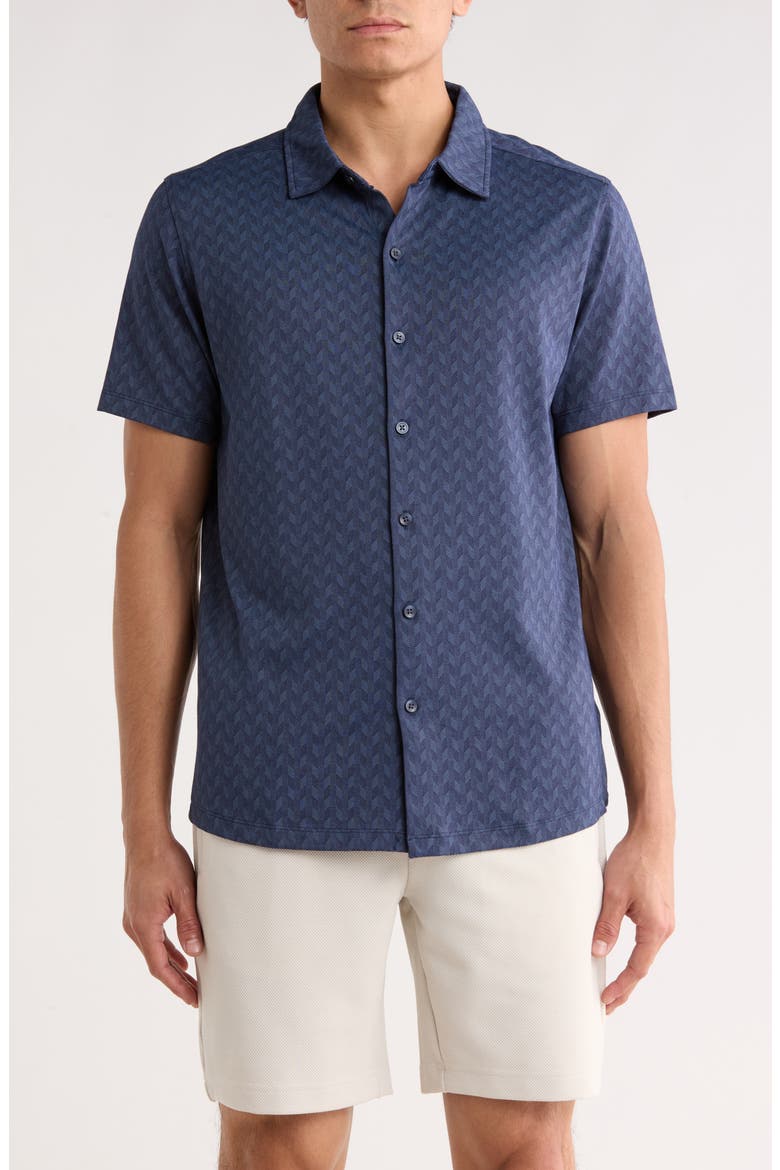 Ruben Herringbone Button Up Knit Shirt, Main, color, BLUE NIGHT