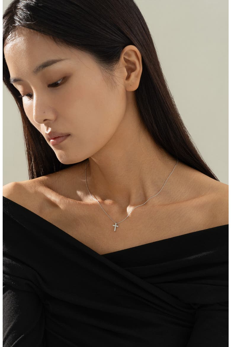 14k Gold Plated Aveline Crystal Cross Necklace Gift Guide, Alternate, color, Silver