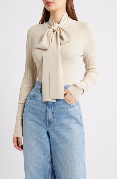 Gianna Tie Neck Rib Sweater