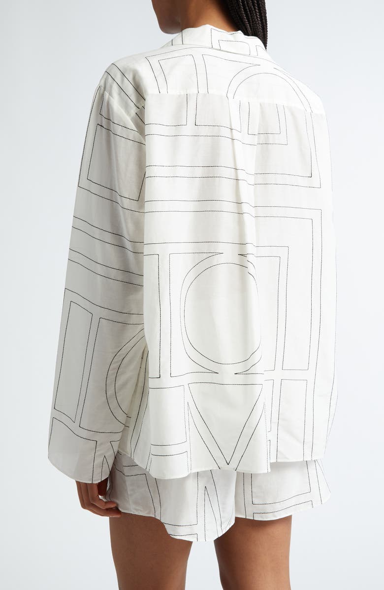 TOTEME Monogram Embroidered Button-Up Shirt, Alternate, color, White/ Black