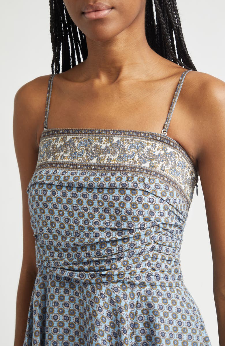 Veronica Beard Lana Ruched Medallion & Paisley Print Midi Dress, Alternate, color, Blue Jay Multi