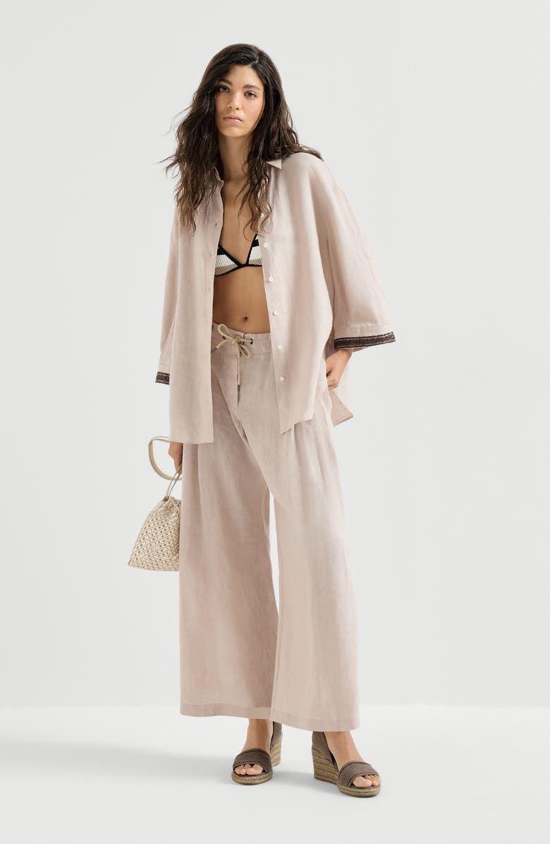 Brunello Cucinelli Linen trousers with drawstring, Alternate, color, Yuta