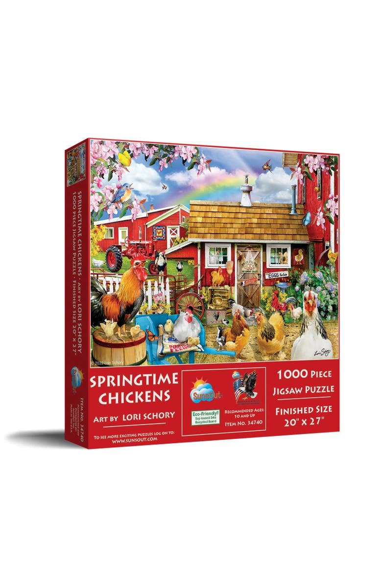 Springtime Chickens 1000 piece Jigsaw Puzzle for Adults, Main, color, Multicolor